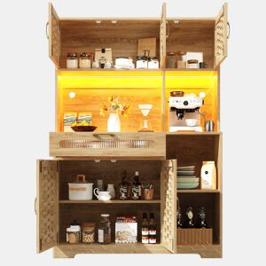 Aparador 120x40x180 cm - Com portas em MDF tecido, com iluminação LED - Natural