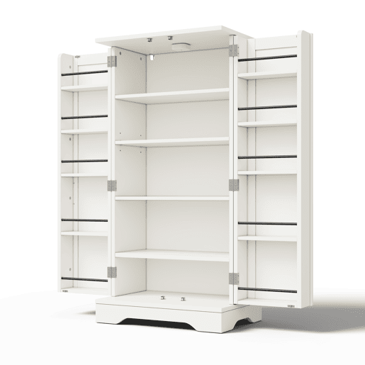 Aparador 120x60x40 cm - Com luz LED, 2 portas, prateleiras ajustáveis, branco