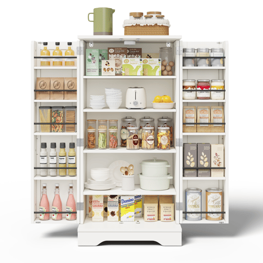 Aparador 120x60x40 cm - Com luz LED, 2 portas, prateleiras ajustáveis, branco