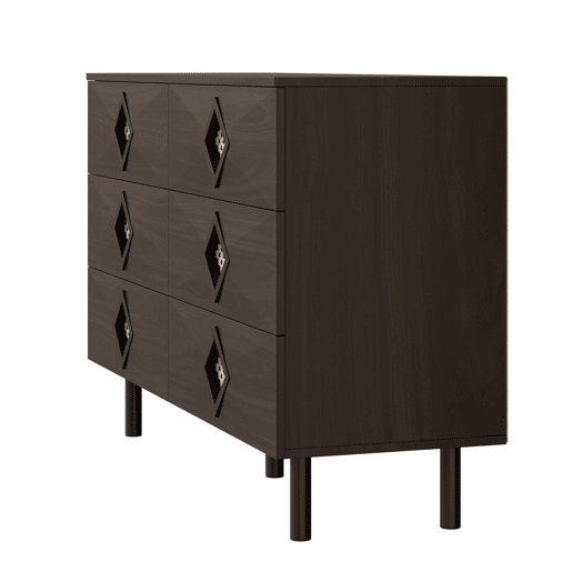 Tocador elegante com 6 gavetas - Puxadores de rattan, ideal para quarto e sala - Nogueira