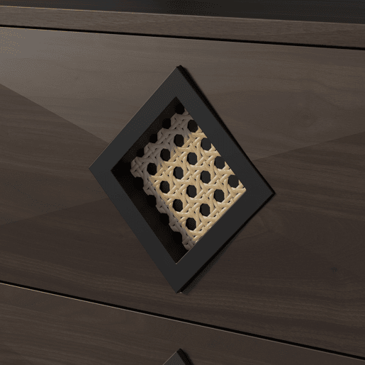 Tocador elegante com 6 gavetas - Puxadores de rattan, ideal para quarto e sala - Nogueira