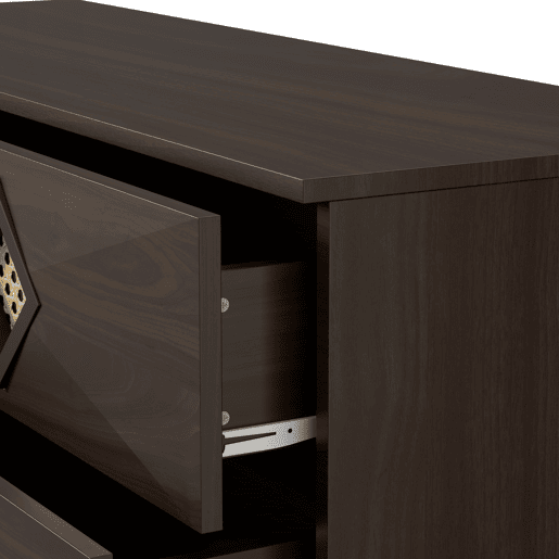 Tocador elegante com 6 gavetas - Puxadores de rattan, ideal para quarto e sala - Nogueira