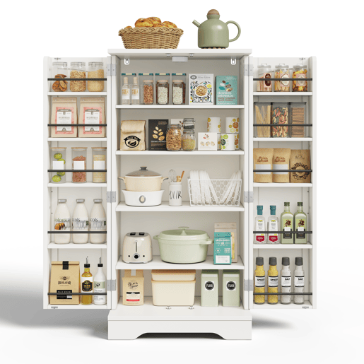 Aparador 120x60x40 cm - Com luz LED, 2 portas, prateleiras ajustáveis - Branco