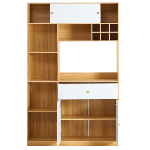 Aparador 115x35x180 cm - Buffet com LED, armário multifuncional, 1 gaveta, 3 portas, prateleiras Aparador 115x35x180 cm - Buffet com LED, armário multifuncional, 1 gaveta, 3 portas, prateleiras