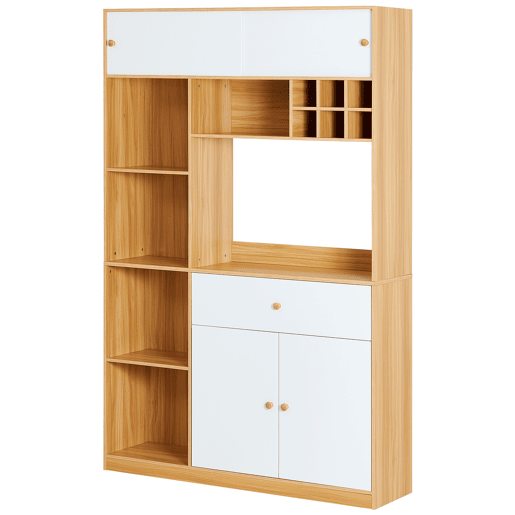 Aparador 115x35x180 cm - Buffet com LED, armário multifuncional, 1 gaveta, 3 portas, prateleiras Aparador 115x35x180 cm - Buffet com LED, armário multifuncional, 1 gaveta, 3 portas, prateleiras