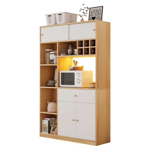 Aparador 115x35x180 cm - Buffet com LED, armário multifuncional, 1 gaveta, 3 portas, prateleiras Aparador 115x35x180 cm - Buffet com LED, armário multifuncional, 1 gaveta, 3 portas, prateleiras