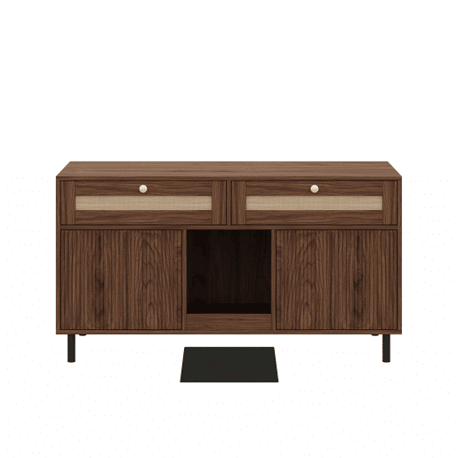 Móvel para caixa de areia para gatos 120x50x65 cm - com tapete para reter a areia, gavetas de rattan, aparadormóvel de TV multifuncional, sem caixa de areia - Cor nogueira