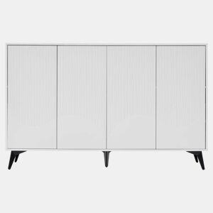 Aparador de 160 cm - 4 portas, prateleiras ajustáveis, multifuncional com pés metálicos - branco
