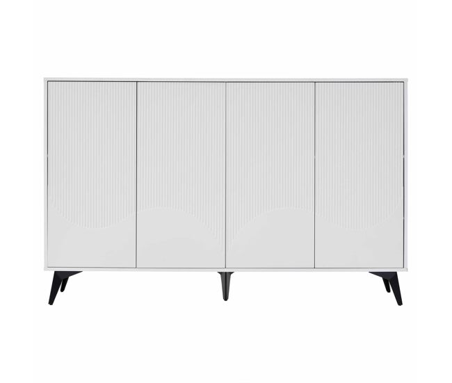 Aparador 160 cm - 4 puertas, estantes ajustables, multifuncional con patas metálicas - blanco