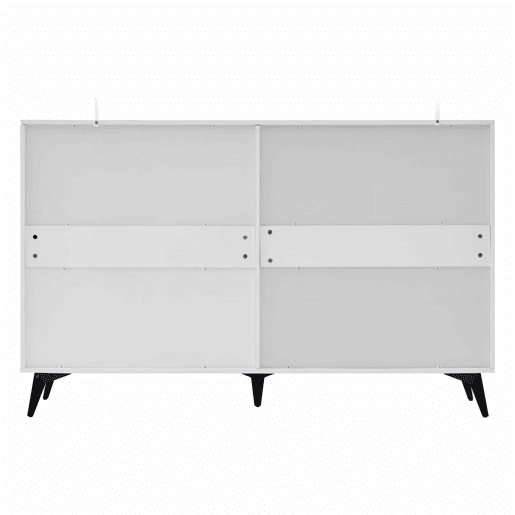 Aparador de 160 cm - 4 portas, prateleiras ajustáveis, multifuncional com pés metálicos - branco