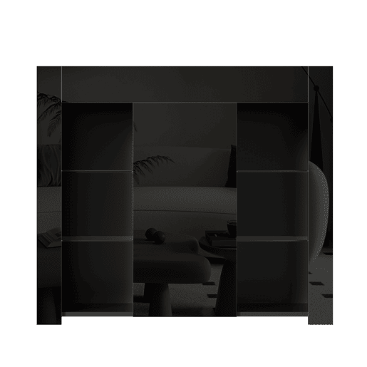 Aparador moderno 95x35x83 cm - Estilo compacto com prateleiras de vidro e porta - Preto