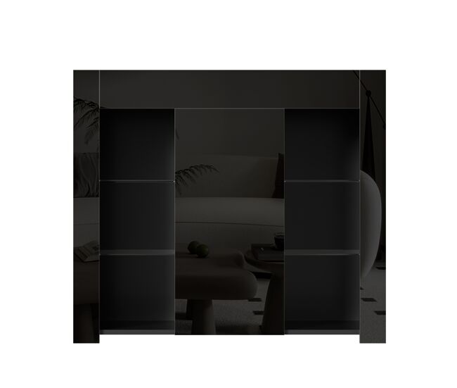 Aparador moderno 95x35x83 cm - estilo compacto con estantes de vidrio y puerta - negro