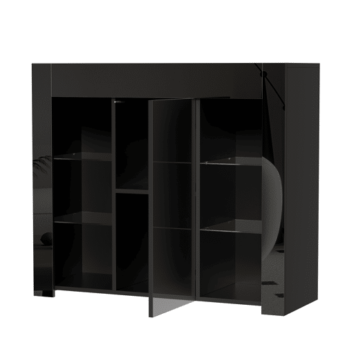 Aparador moderno 95x35x83 cm - Estilo compacto com prateleiras de vidro e porta - Preto