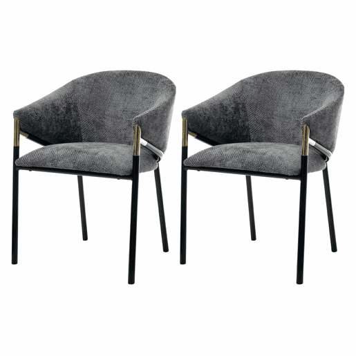 Cadeiras de jantar (2 unidades) u2013 confortáveis e respiráveis, estilo moderno, em chenille, com braços em aço inoxidável dourado u2013 cinza