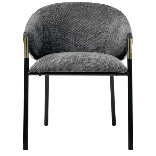 Cadeiras de jantar (2 unidades) u2013 confortáveis e respiráveis, estilo moderno, em chenille, com braços em aço inoxidável dourado u2013 cinza