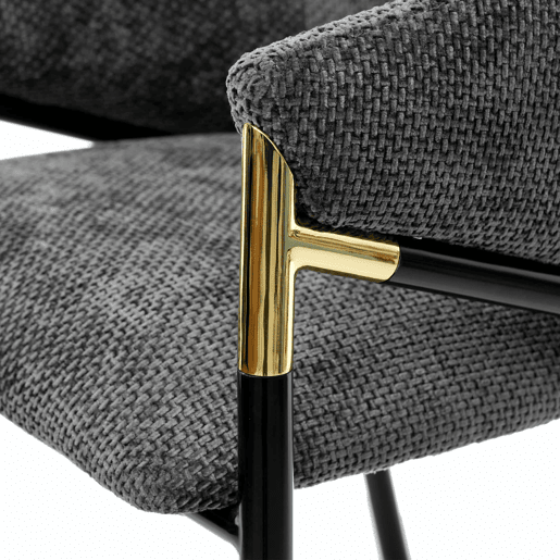 Cadeiras de jantar (2 unidades) u2013 confortáveis e respiráveis, estilo moderno, em chenille, com braços em aço inoxidável dourado u2013 cinza