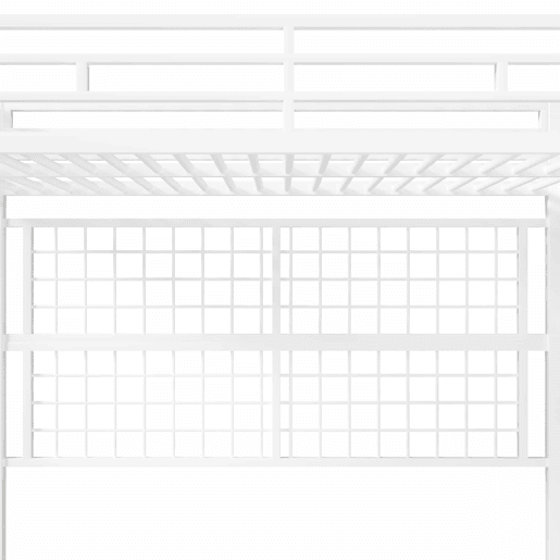 Cama alta 90x200 cm - estrutura em ferro, roupeiro integrado, escada com espaço de arrumação, grelha para pendurar objetos, espaço livre na parte inferior, luzes LED com 7 cores, sem colchão - branco