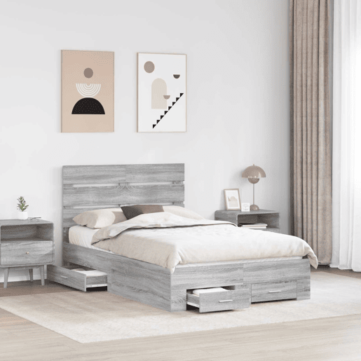 Estrutura da Cama de casal moderno - Cinza Sonoma 120 x 190 cm Madeira processada