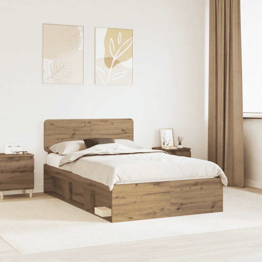 Estrutura de cama de casal moderno com cabeceira - Carvalho Artesanal 120 x 190 cm