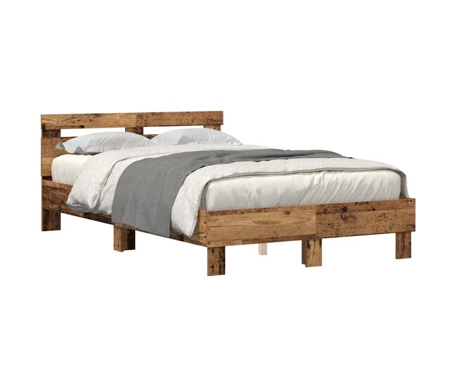 Estructura de cama doble matrimonial con led madera vieja 120 x 190 cm