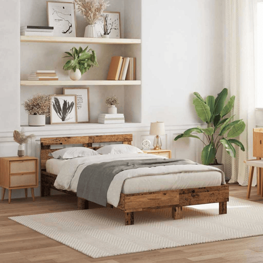 Estrutura da Cama de casal simple com led Madeira antiga 120 x 190 cm