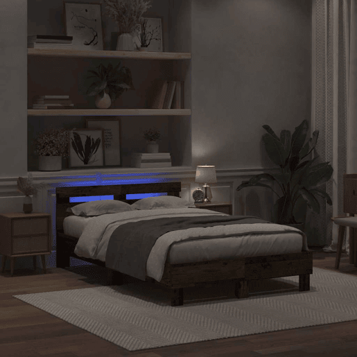 Estrutura da Cama de casal simple com led Madeira antiga 120 x 190 cm