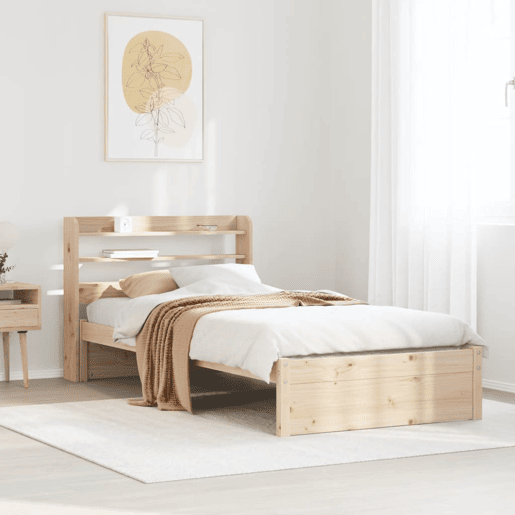 Estrutura de cama de solteiro para adultos com cabeceira 75x190 cm pinho maciço Estrutura de cama de solteiro para adultos com cabeceira 75x190 cm pinho maciço
