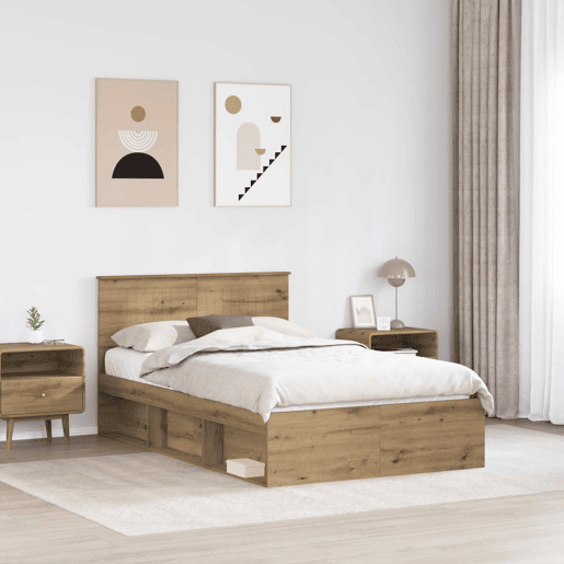 Estrutura de cama de casal moderno com cabeceira - Carvalho Artesanal 120 x 190 cm