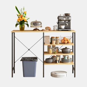Mesa multifuncional 120 x 40 x 85,5 cm - estrutura metálica preta com tampo com efeito de madeira, design modular flexível para cozinha, sala de estar, cave e garagem - Preto + Natural