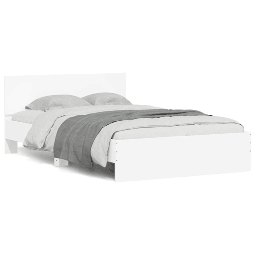 Estrutura de Cama de casal para adultos com cabeceira e luzes LED 120x200 cm branco