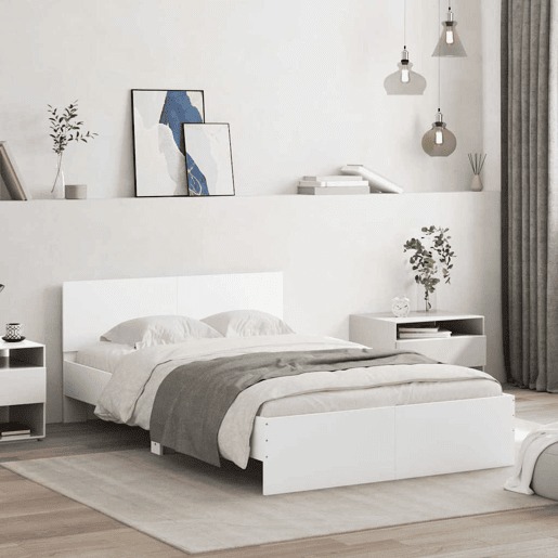 Estrutura de Cama de casal para adultos com cabeceira e luzes LED 120x200 cm branco