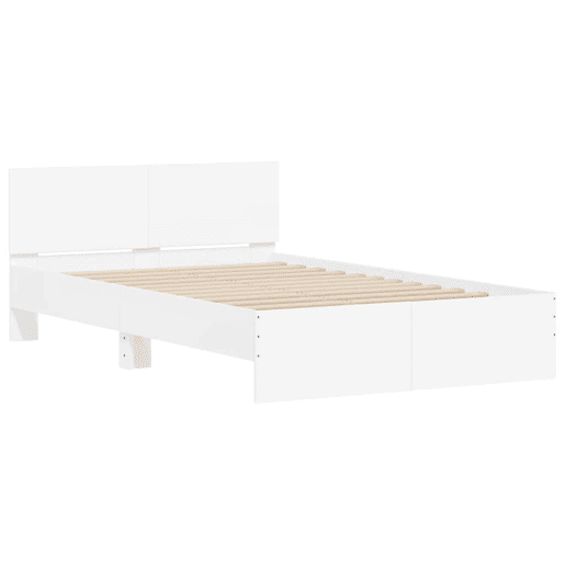Estrutura de Cama de casal para adultos com cabeceira e luzes LED 120x200 cm branco