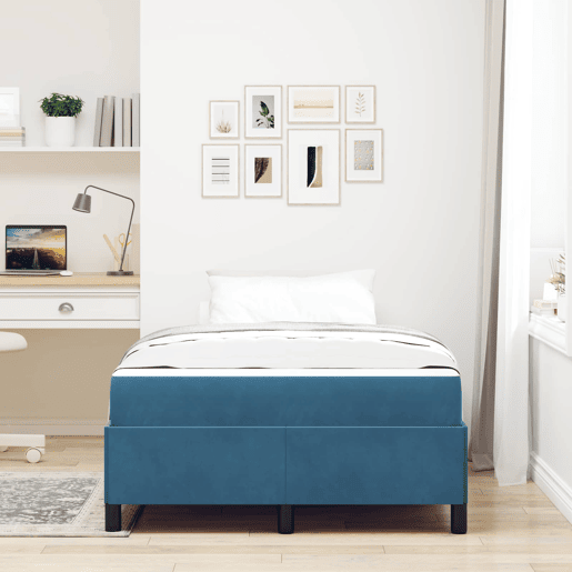 Estrutura da Cama de casal moderno com colchão - Azul Escuro 120 x 200 cm tecido