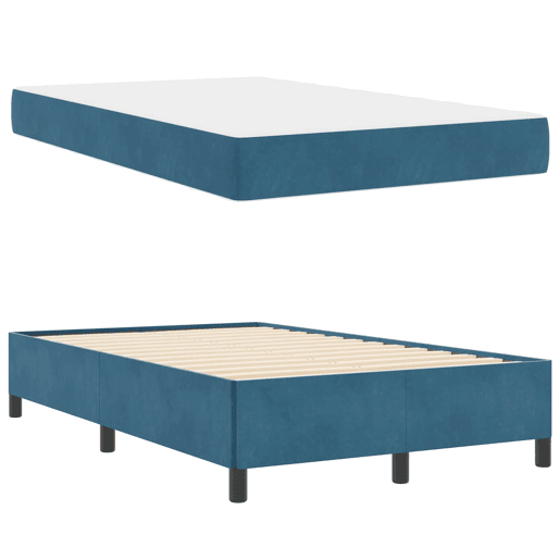 Estrutura da Cama de casal moderno com colchão - Azul Escuro 120 x 200 cm tecido