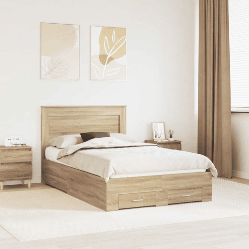 Estrutura da Cama de casal moderno para adultos com gaveta com cabeceira Madeira processada