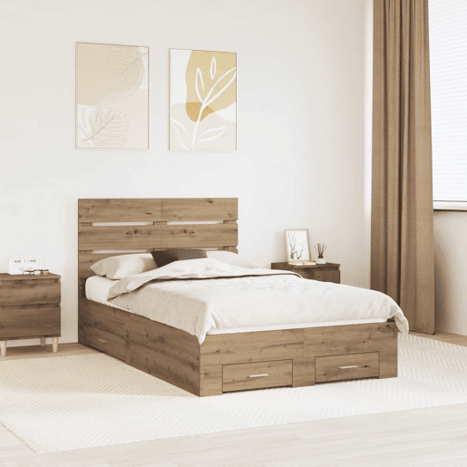 Estrutura da Cama de casal moderno com gaveta - Carvalho Artesanal 120 x 190 cm