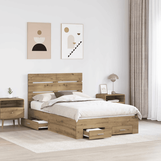Estrutura da Cama de casal moderno com gaveta - Carvalho Artesanal 120 x 190 cm