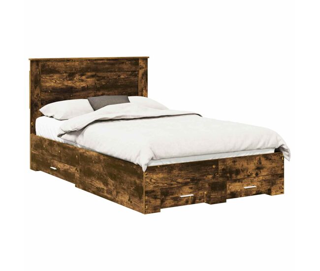 Estructura de cama doble matrimonial con cajón con cabecera madera contrachapada