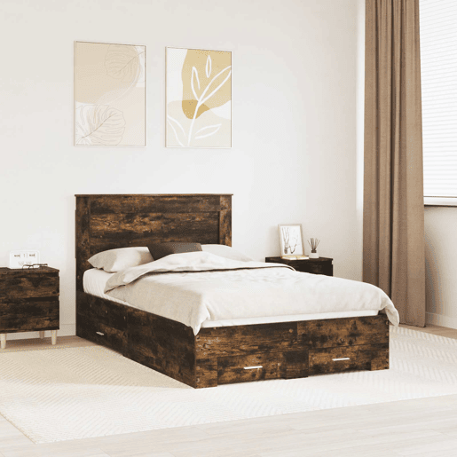Estrutura da Cama de casal moderno para adultos com gaveta com cabeceira Madeira processada