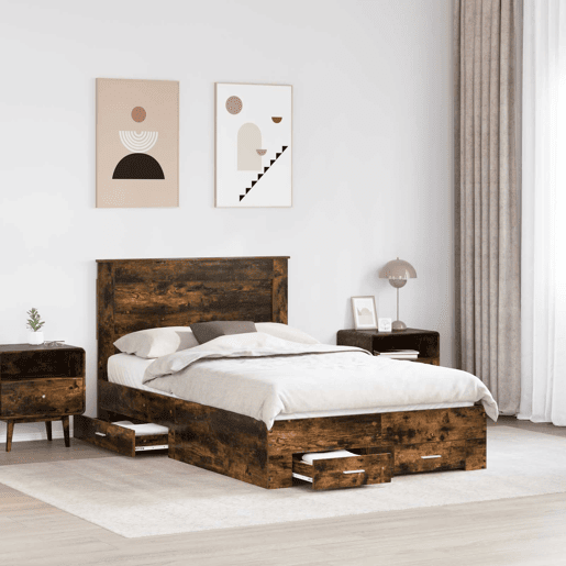 Estrutura da Cama de casal moderno para adultos com gaveta com cabeceira Madeira processada