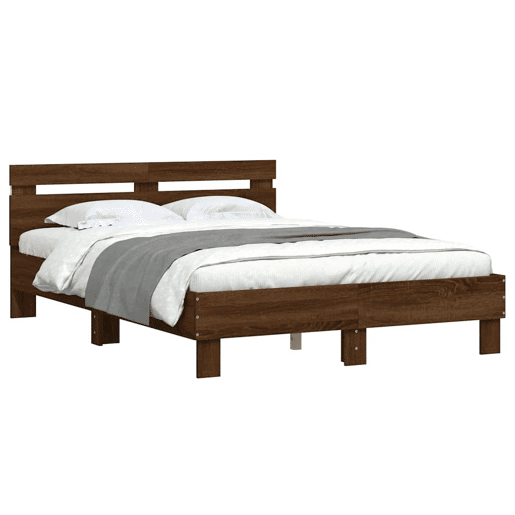 Estrutura de cama de casal c cabeceiraluzes LED - 120x190cm carvalho castanho