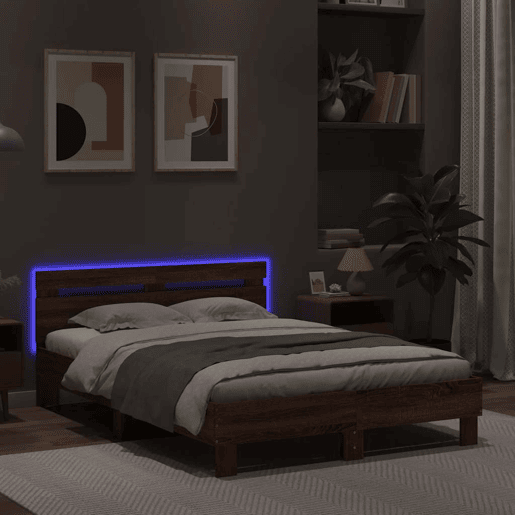 Estrutura de cama de casal c cabeceiraluzes LED - 120x190cm carvalho castanho