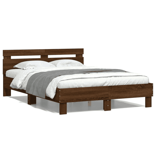 Estrutura de cama de casal c cabeceiraluzes LED - 120x190cm carvalho castanho