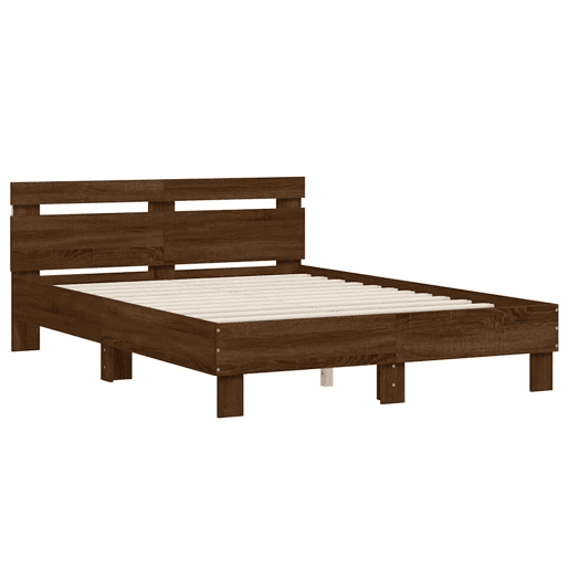 Estrutura de cama de casal c cabeceiraluzes LED - 120x190cm carvalho castanho