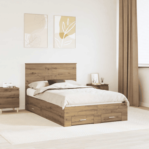 Estrutura de cama de casal moderno com cabeceira - Carvalho Artesanal 120 x 190 cm