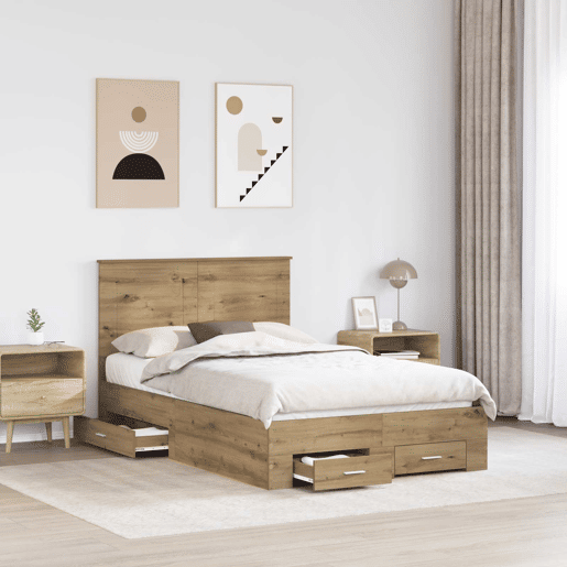 Estrutura de cama de casal moderno com cabeceira - Carvalho Artesanal 120 x 190 cm