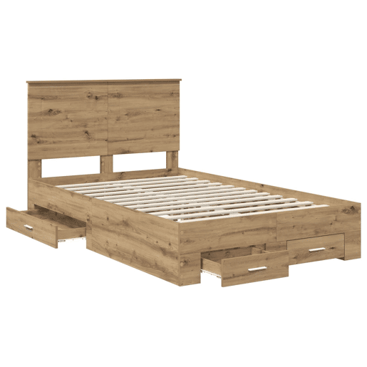 Estrutura de cama de casal moderno com cabeceira - Carvalho Artesanal 120 x 190 cm