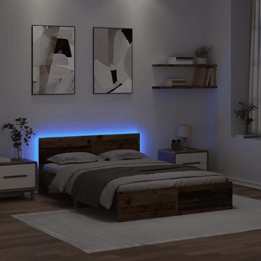 Estrutura de cama de casal com cabeceira - Madeira Antiga 120 x 190 cm