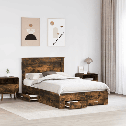 Estrutura de cama de casal com cabeceira - Carvalho Defumado 120 x 200 cm