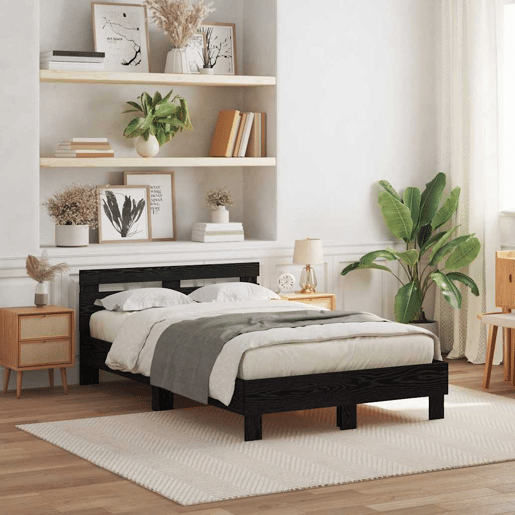 Estrutura da Cama de casal simple com led Carvalho Preto 120 x 190 cm